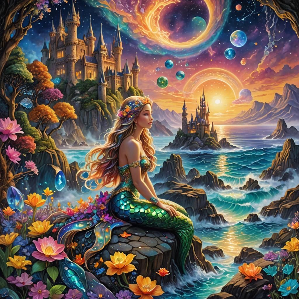 Luminous Mermaid Scene in Digital Painting Style