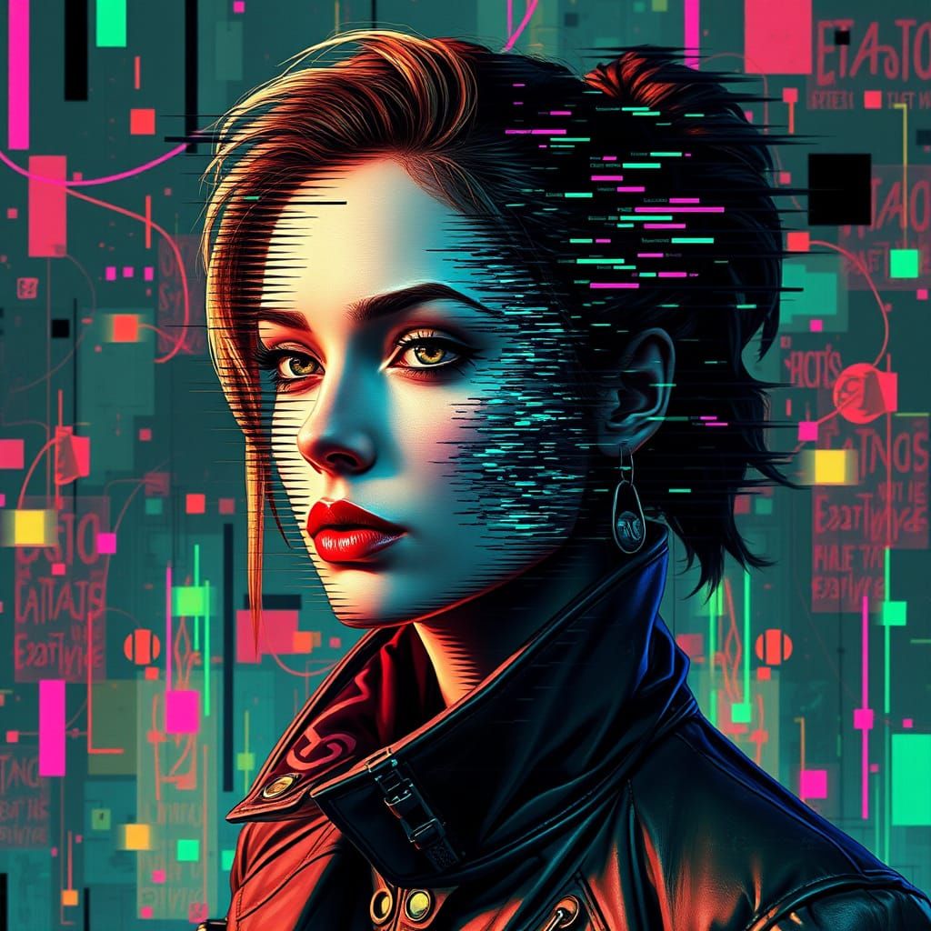 Glitch Art Portrait: Woman Dissolving into Pixels