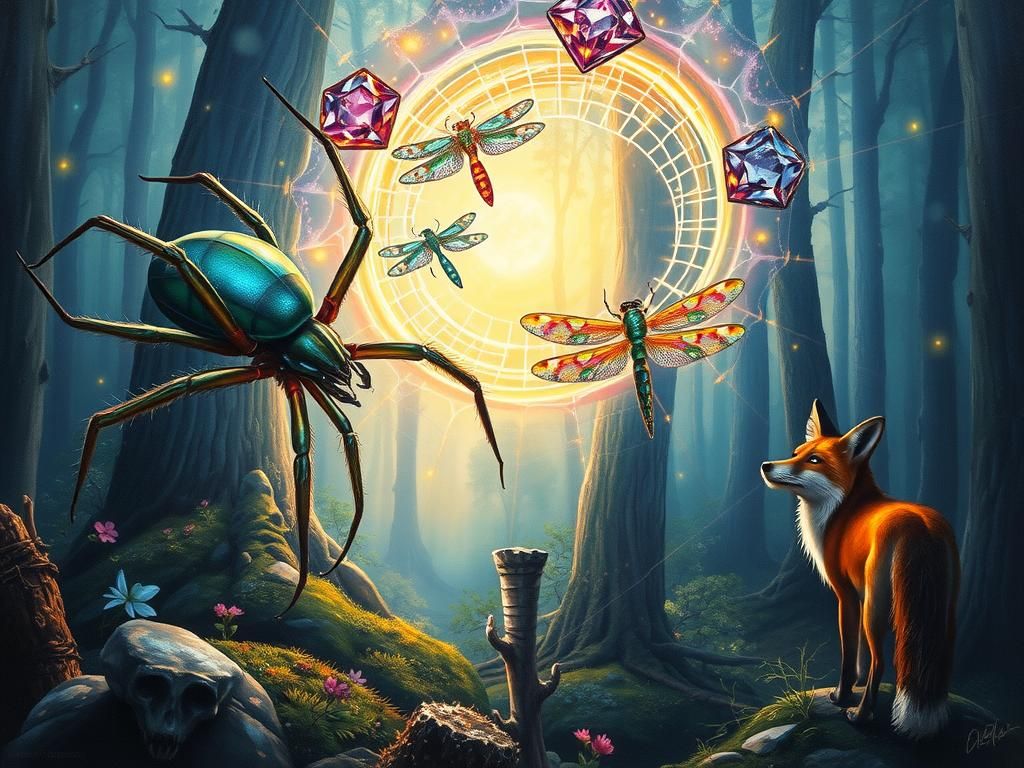 Magical Spider Weaving a Portal to Mystical Forest