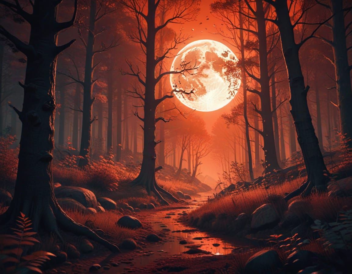 Serene Forest At Night With Nocturnal Animals in Cartoon Sty...