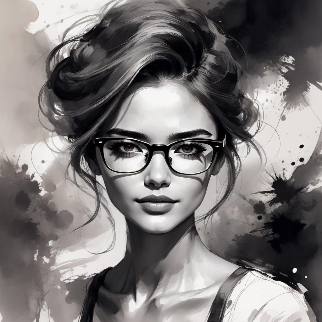 Gorgeous Woman with Glasses: Ink Paint Sketch