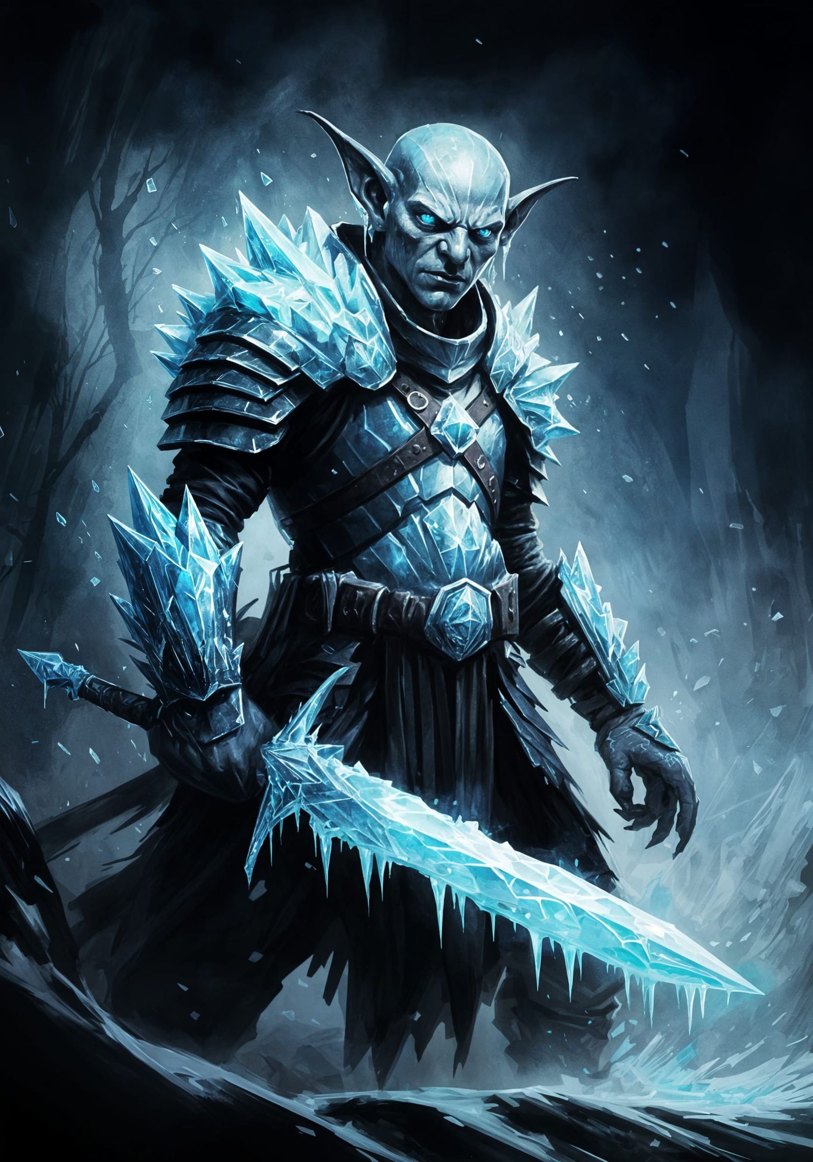 Dark Fantasy Goblin Warrior with Icy Aura