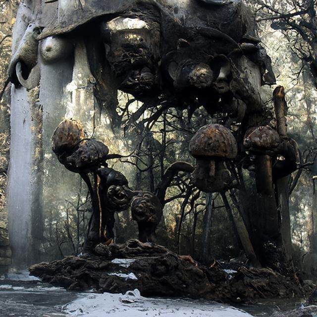 Surreal Overgrown Valley with Samurai in Solarpunk Style