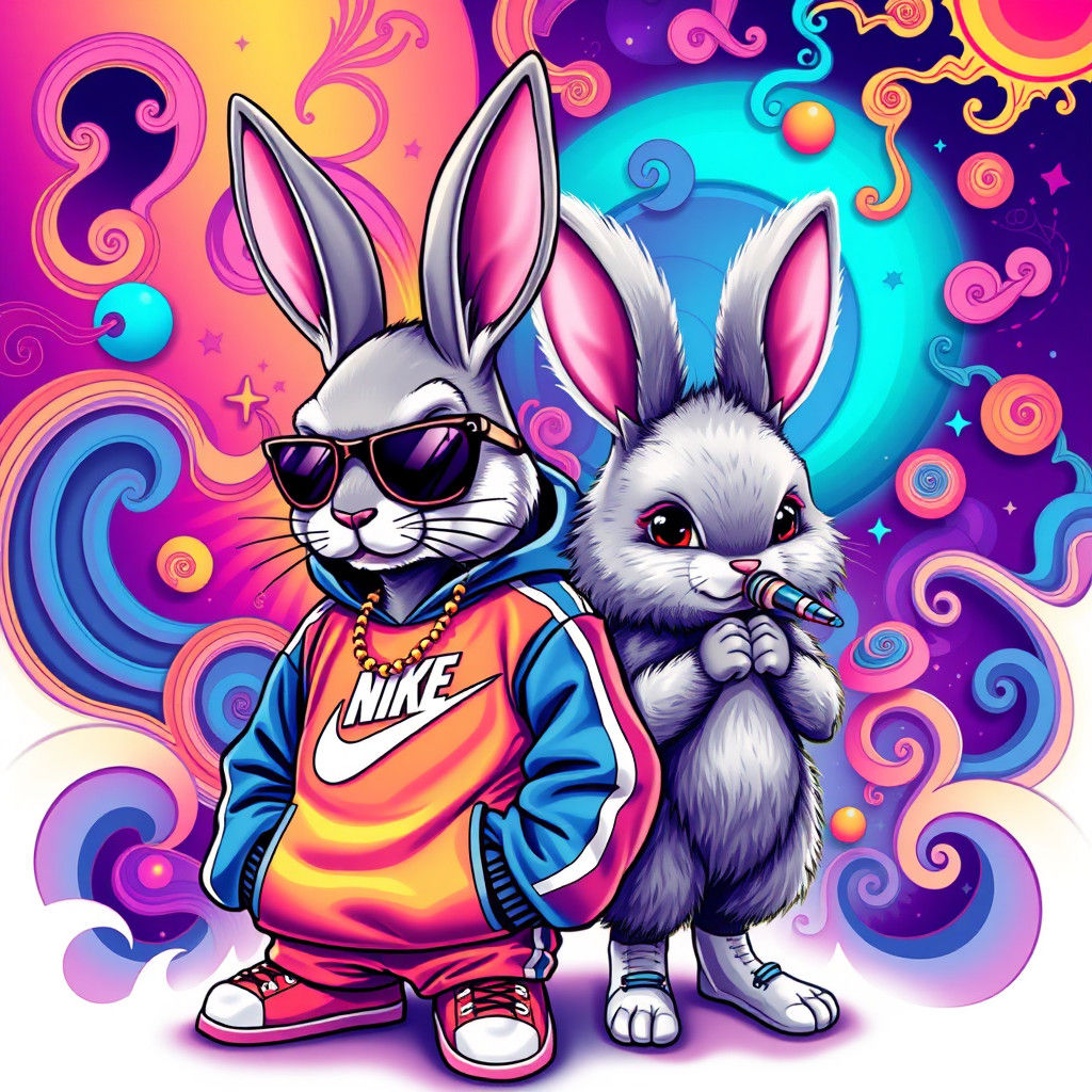 Rabbit Gangster in Funky Town: Psychedelic Vector Art