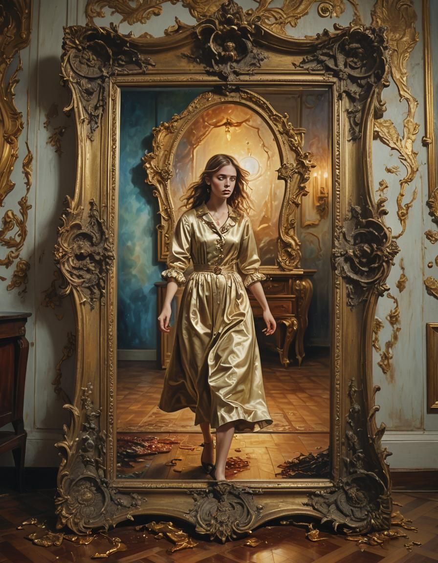 Woman Enters Mystical Realm: A Surrealist Painting