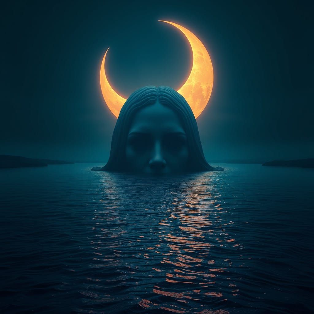 Ethereal River Goddess in Dark Surrealism Style Art