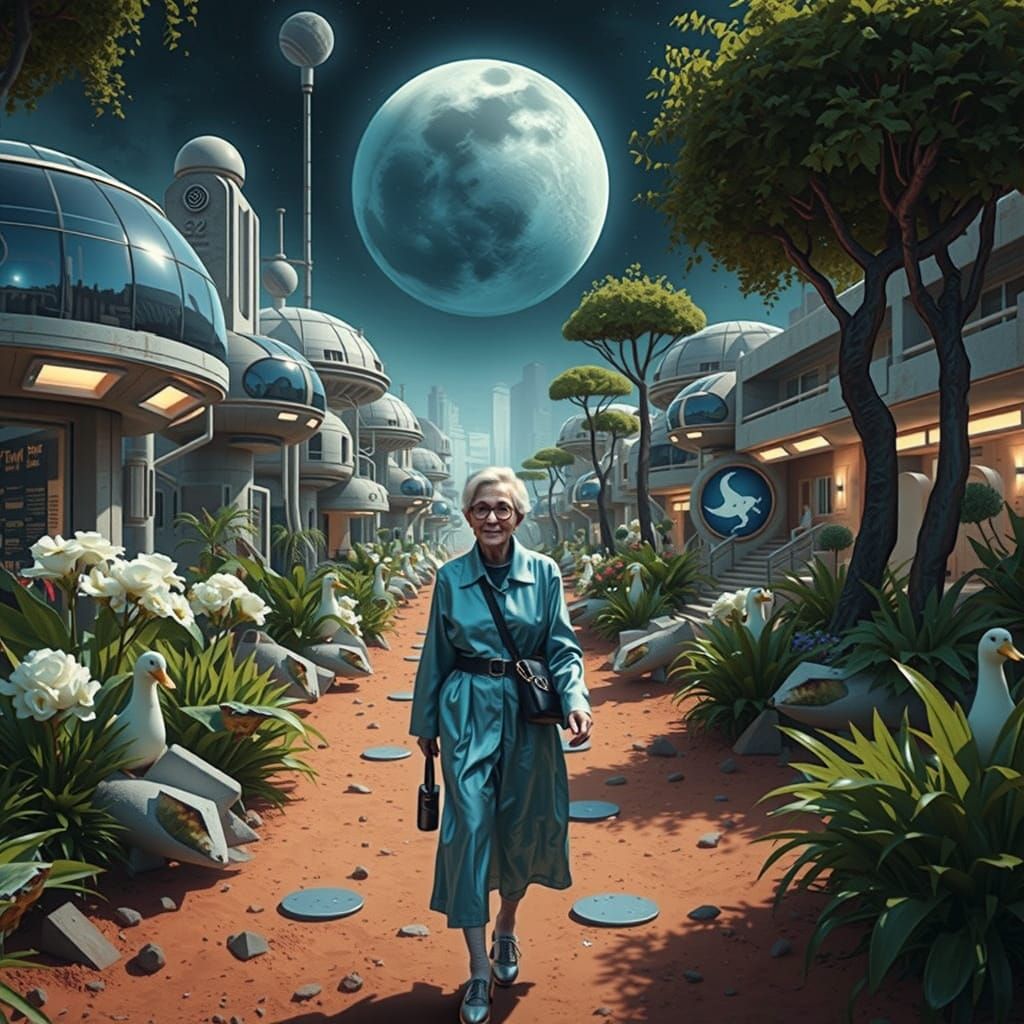 Solarpunk Goddess Embarks on a Serene Martian Journey