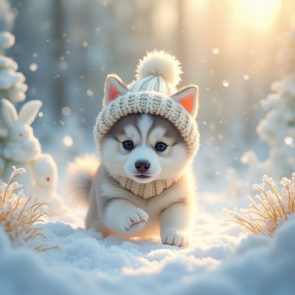Playful Husky in Enchanting Snowy Wonderland