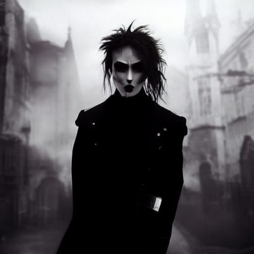 Goth Icons Posing by Magazine Rack in Dark Fantasy Style