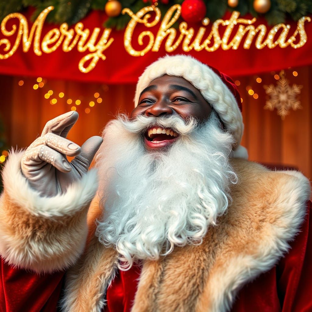 Jovial Black Santa Claus in Festive Velvet Suit