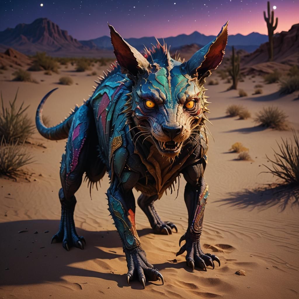 Hyperrealistic Chupacabra in Desert at Night