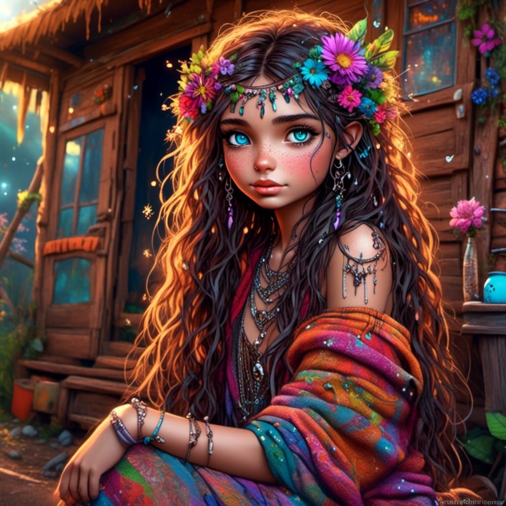 Whimsical Gypsy Fae in Digital Painting Style