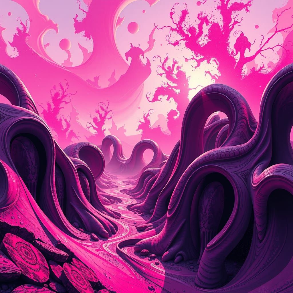 Psychedelic Dreamscape in Pink and Purple Hues
