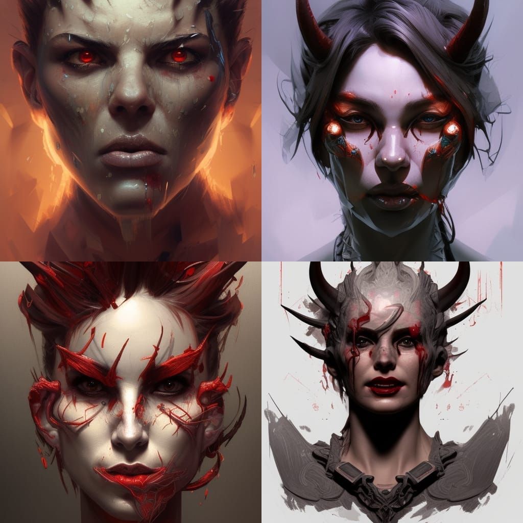 Hyperdetailed Barbed Devil Portrait in Triadic Colors