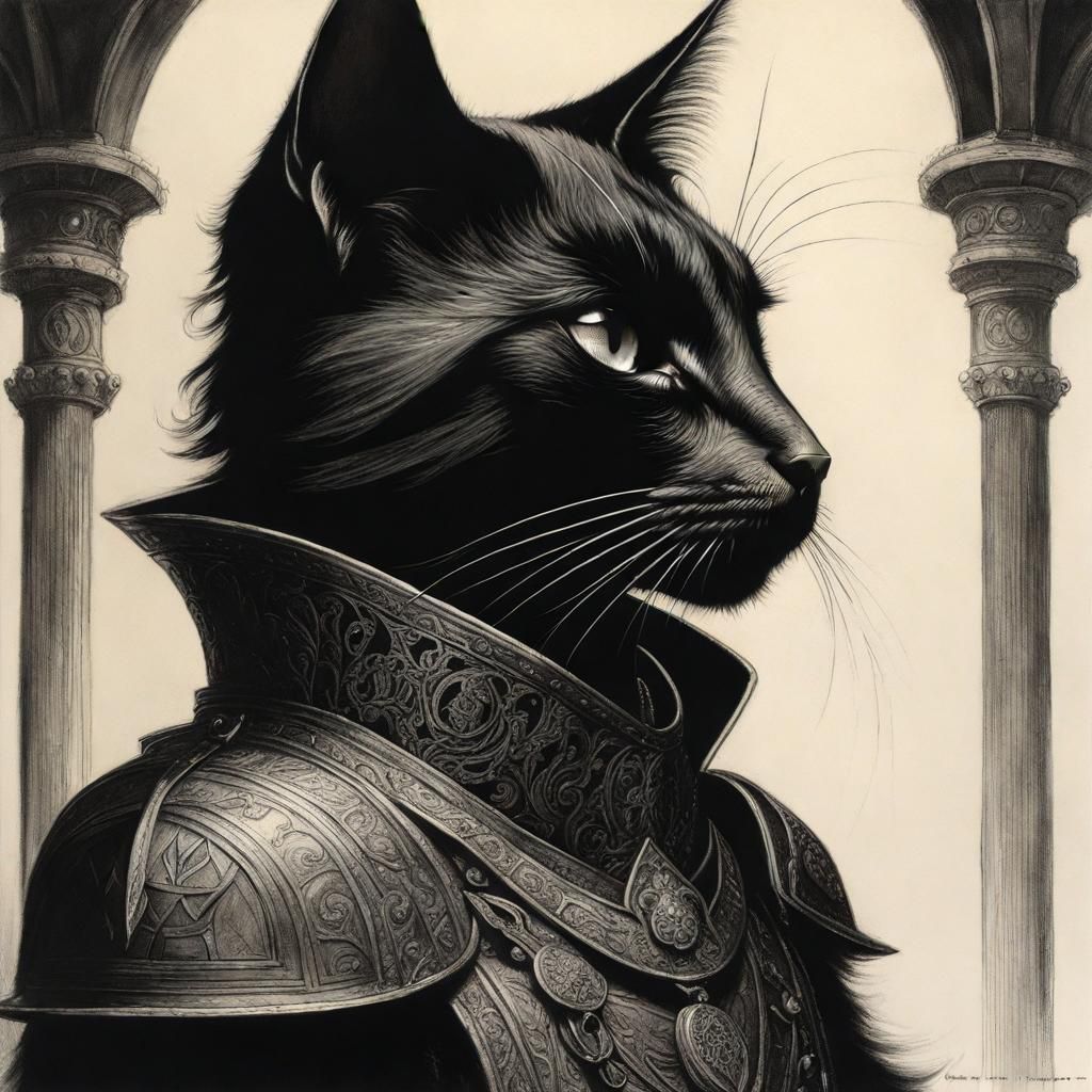 Medieval Cat in Dark Academia Style