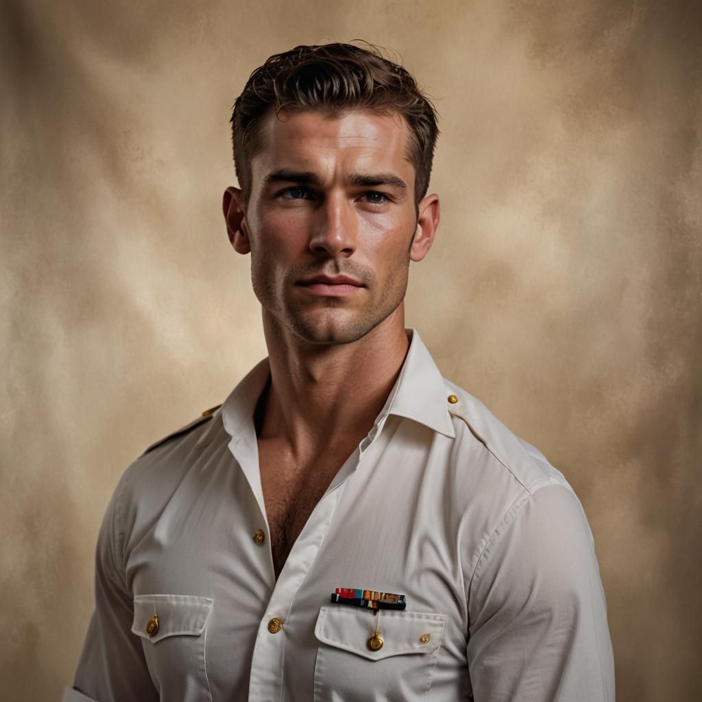 High-Resolution Portrait of Muscular Naval Officer