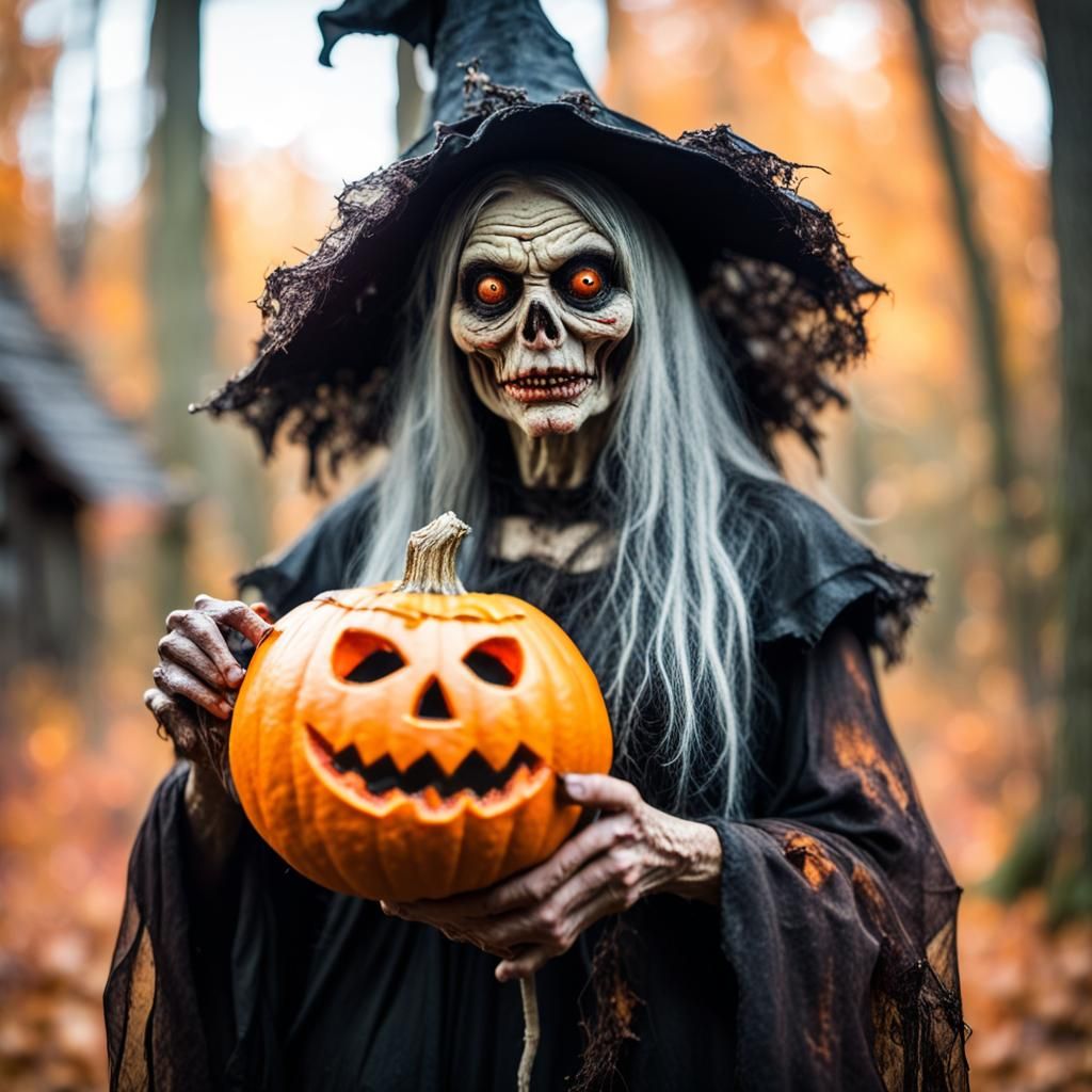 Baba Yaga's Decayed Jack-o'-Lantern in a Horror Swamp