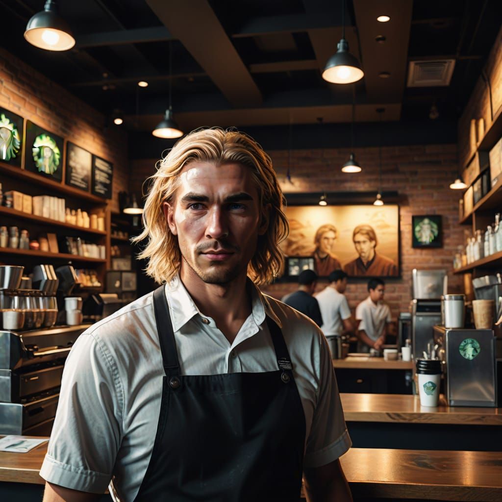 Overworked Barista in a Bustling Coffee Shop