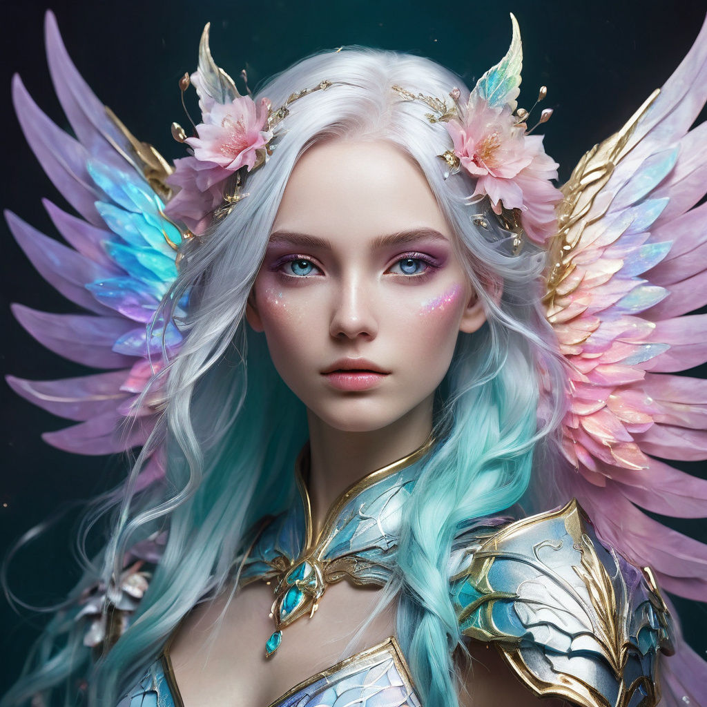 Fairy Warrior Portrait with Rainbow Hair