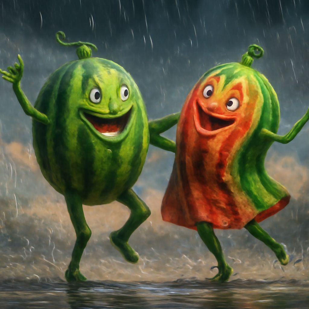 Watermelon Duo Dances in the Rain