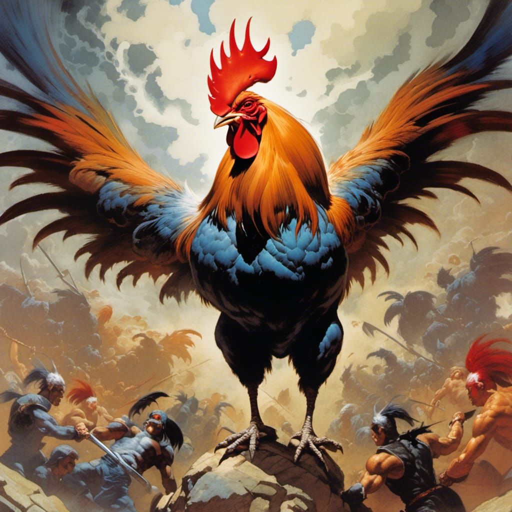 Majestic Rooster Fight in Comic Art Style