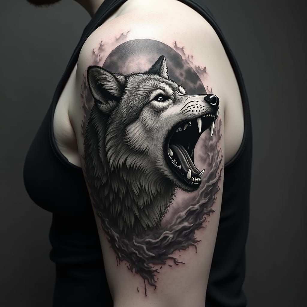 Wolf Tattoo Leaping to Life in Hyperrealistic Detail