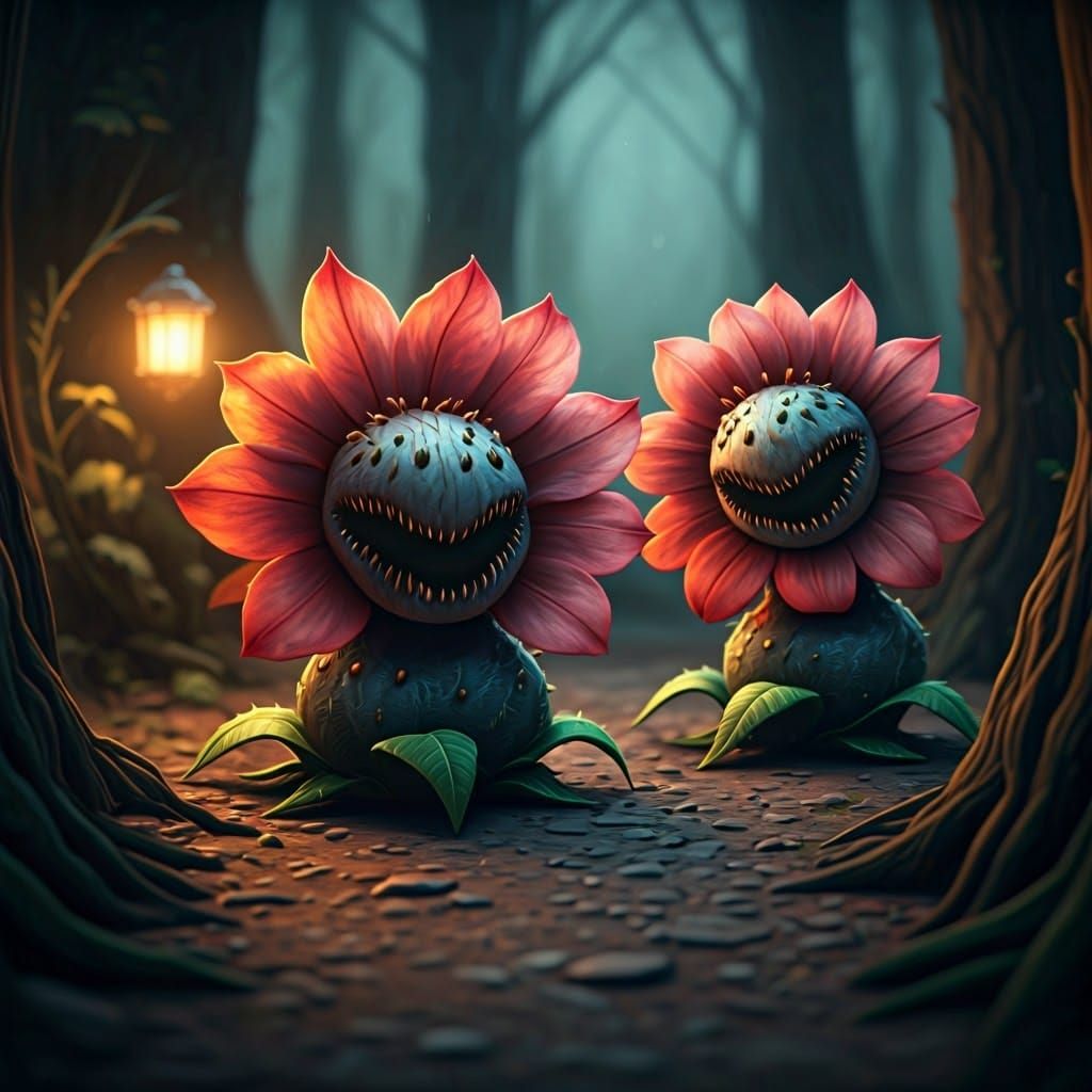 Whimsy Monsters Emerge from Dark Forest in a 3D Cyberpunk Ae...