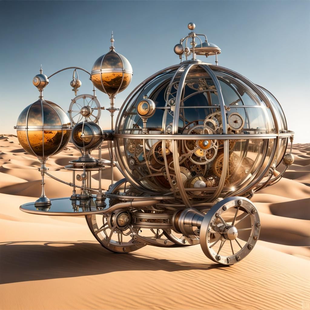 Steampunk Orrery in Gaudí Style on Desert Vehicle