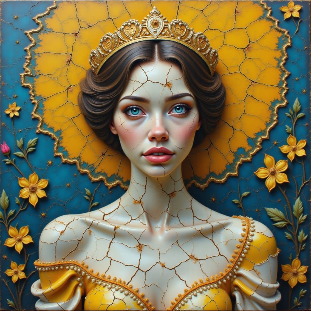 Woman of Shattered Porcelain in Surrealist Style