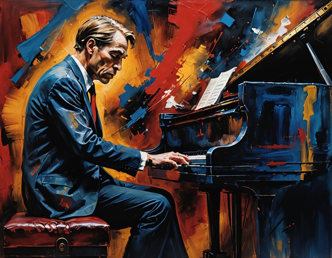 Expressive Jazz Pianist in Smoky Basement Club