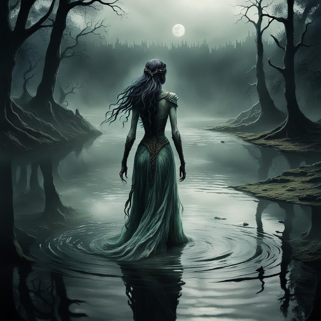 Ethereal Siren Emerges from Murky Lake