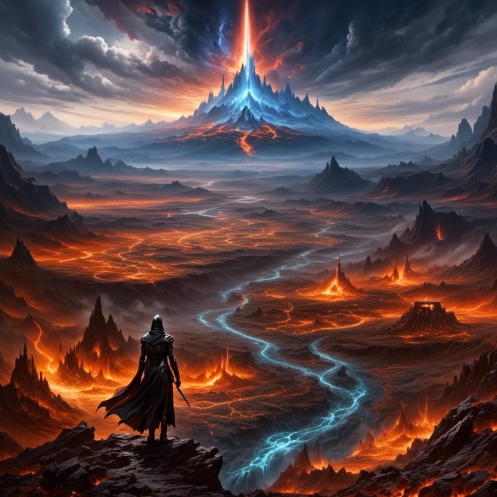 Ominous Lava River in Mordor: Dark Fantasy