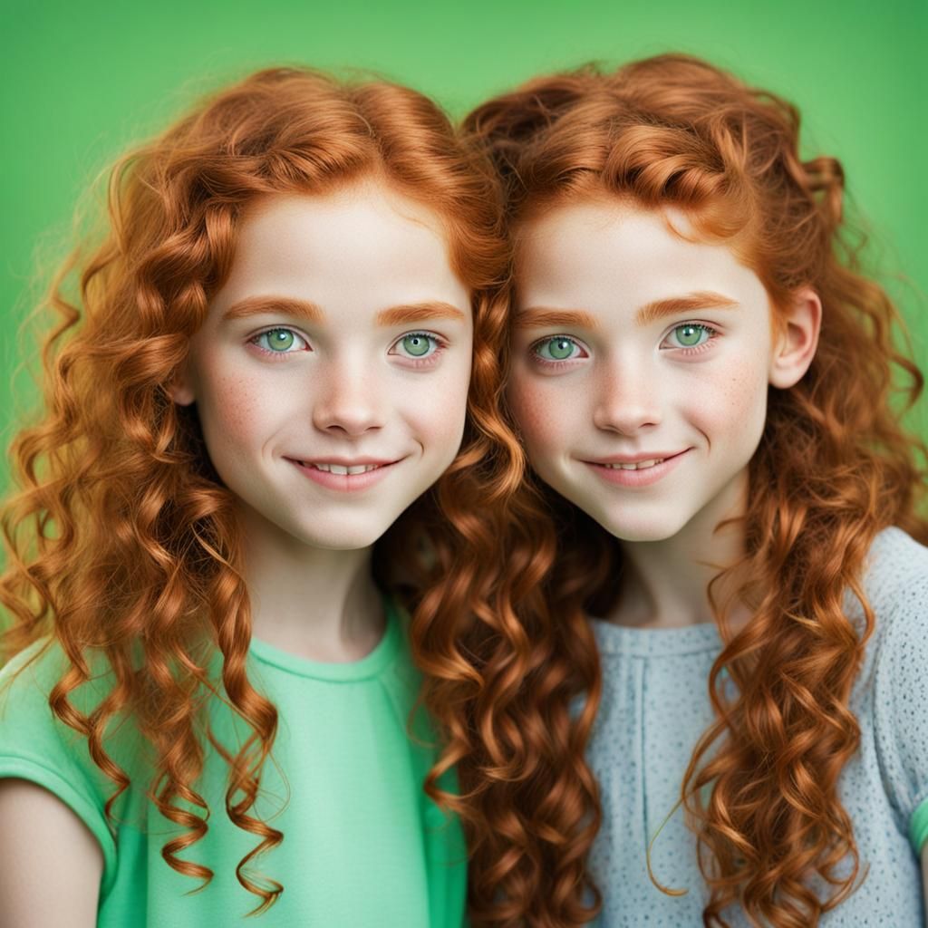 Beautiful Red-Haired Twins Portrait
