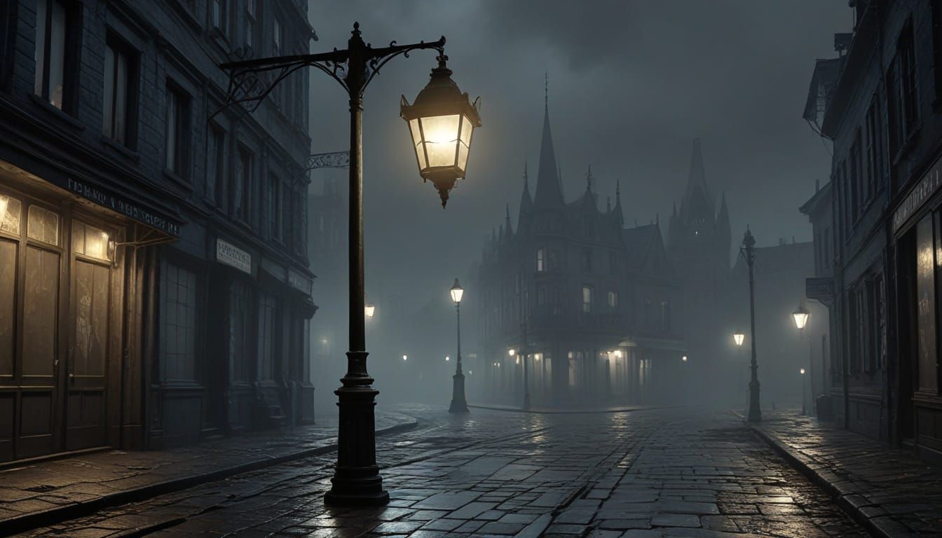 Grumpy Streetlamp Glaring on Dark City Street