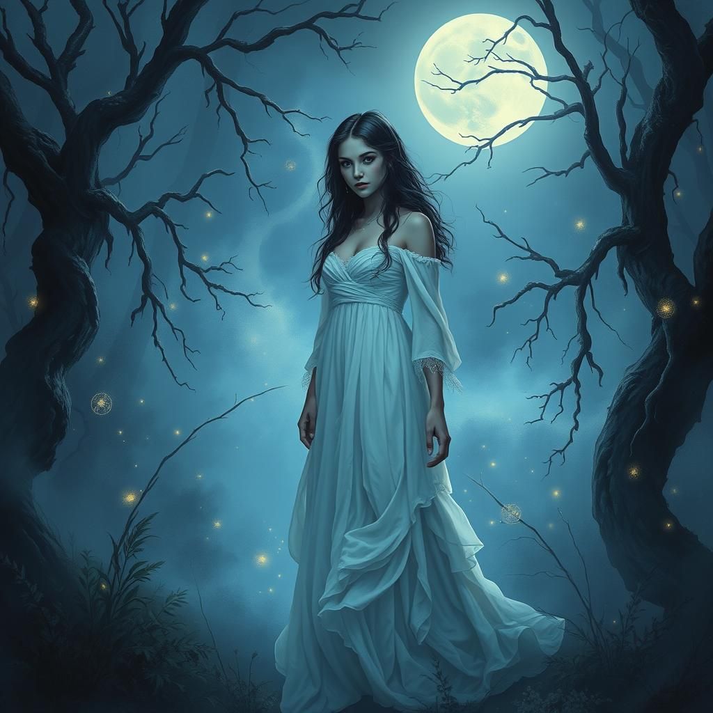 Mystical Moonlit Forest Scene in Digital Art