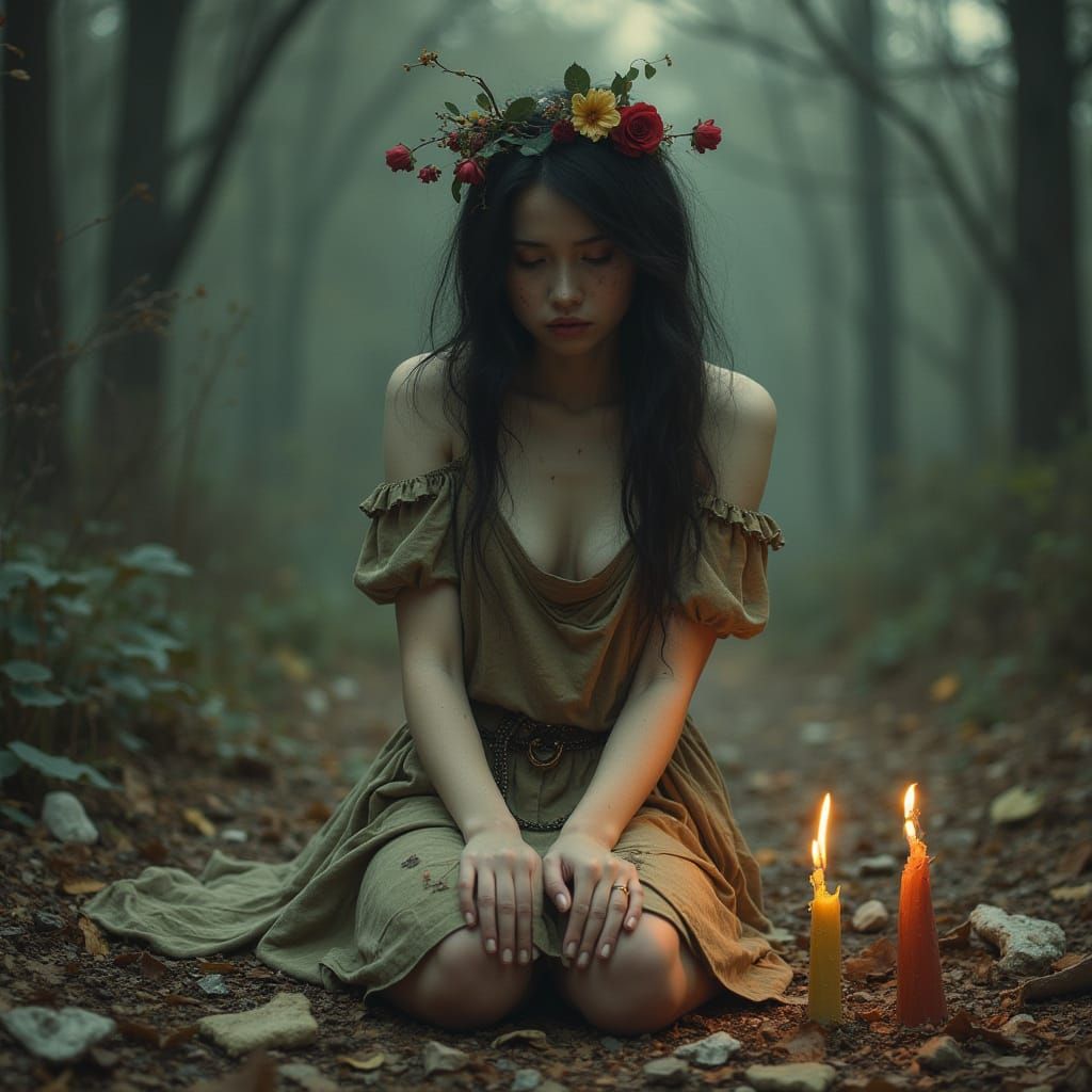 A Woman's Shattered Heart in Autumnal Twilight