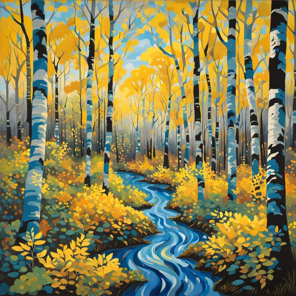 Vibrant Aspen Forest in Abstract Light Gray and Yellow