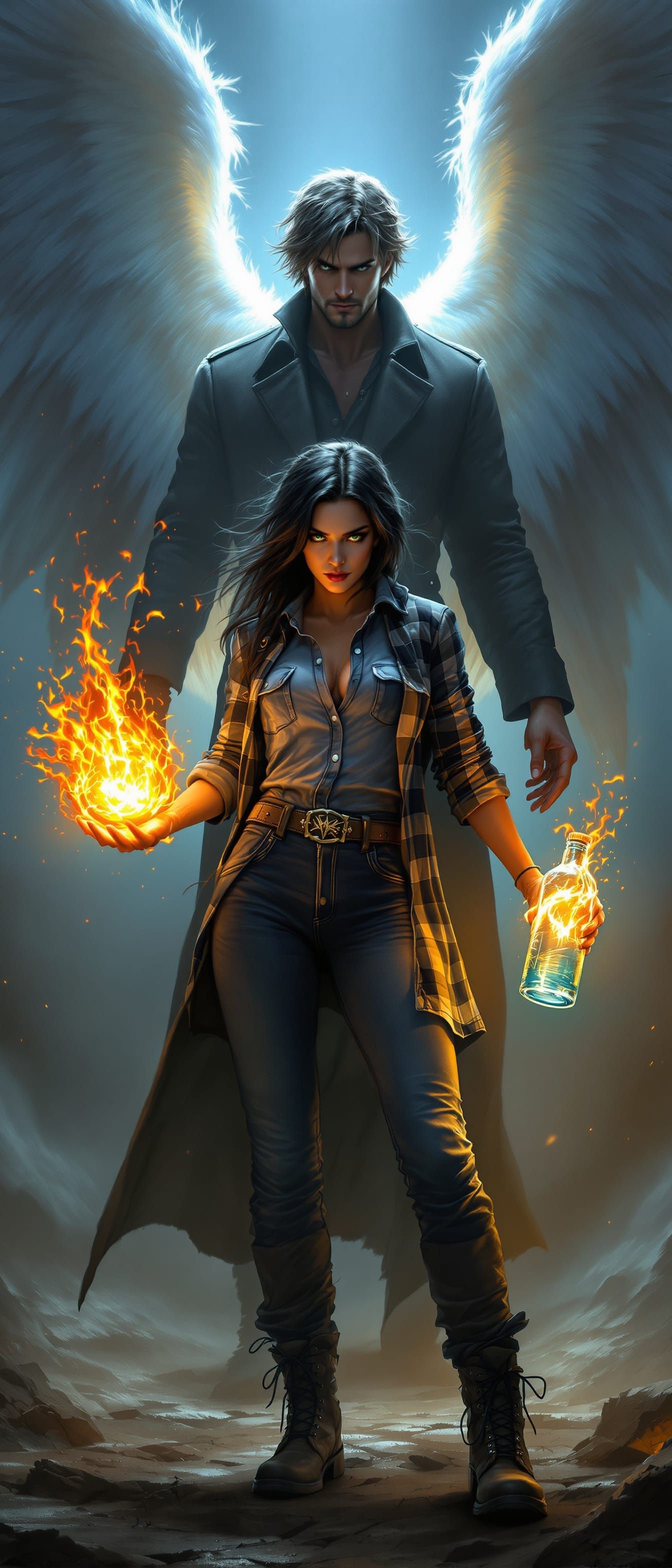 Fantasy Angel Woman With Fire and Holy Water