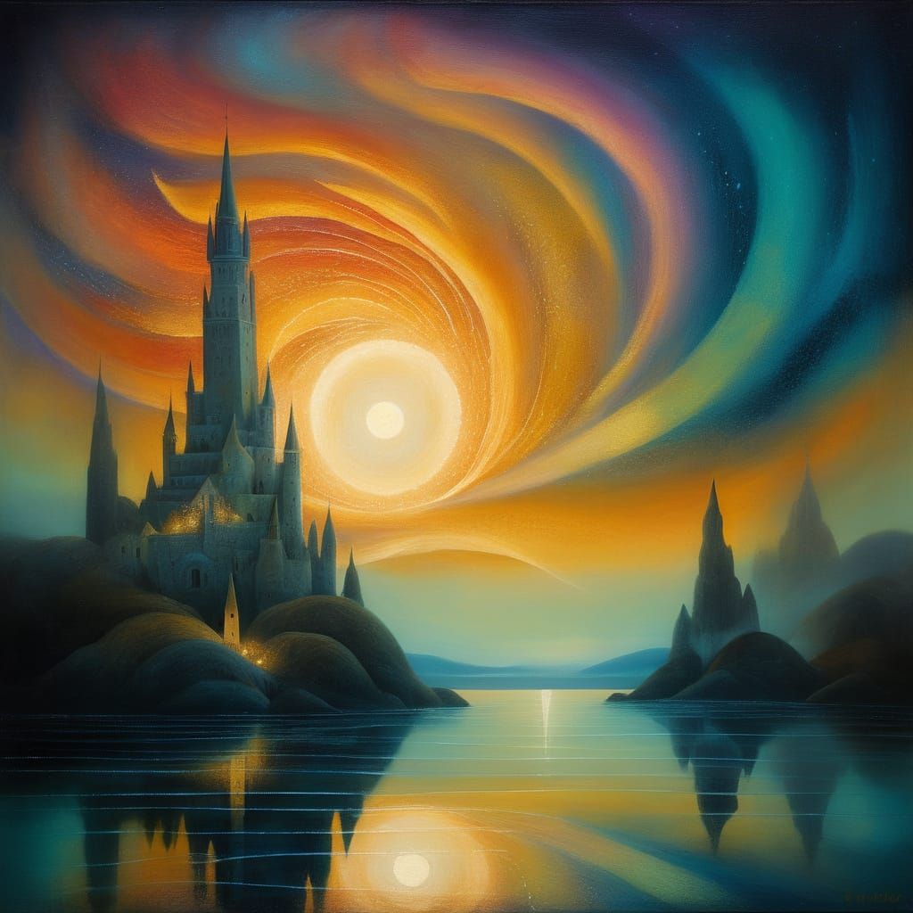 Surreal Crystal Shores: Vibrant Oil Painting with Ethereal L...