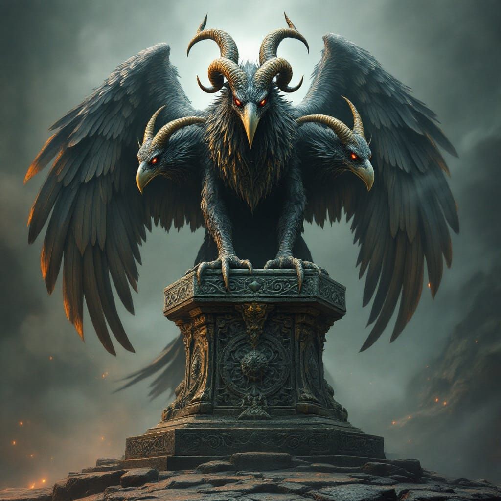 Three-Headed Avian Majesty on Ancient Pedestal