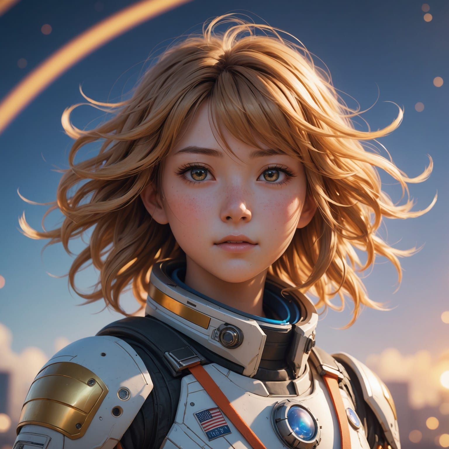 Astronaut Girl in Windstorm: Anime-Inspired 3D Portrait