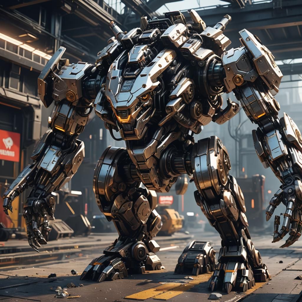 Futuristic Sci-Fi Mech Bull in Polished Metal