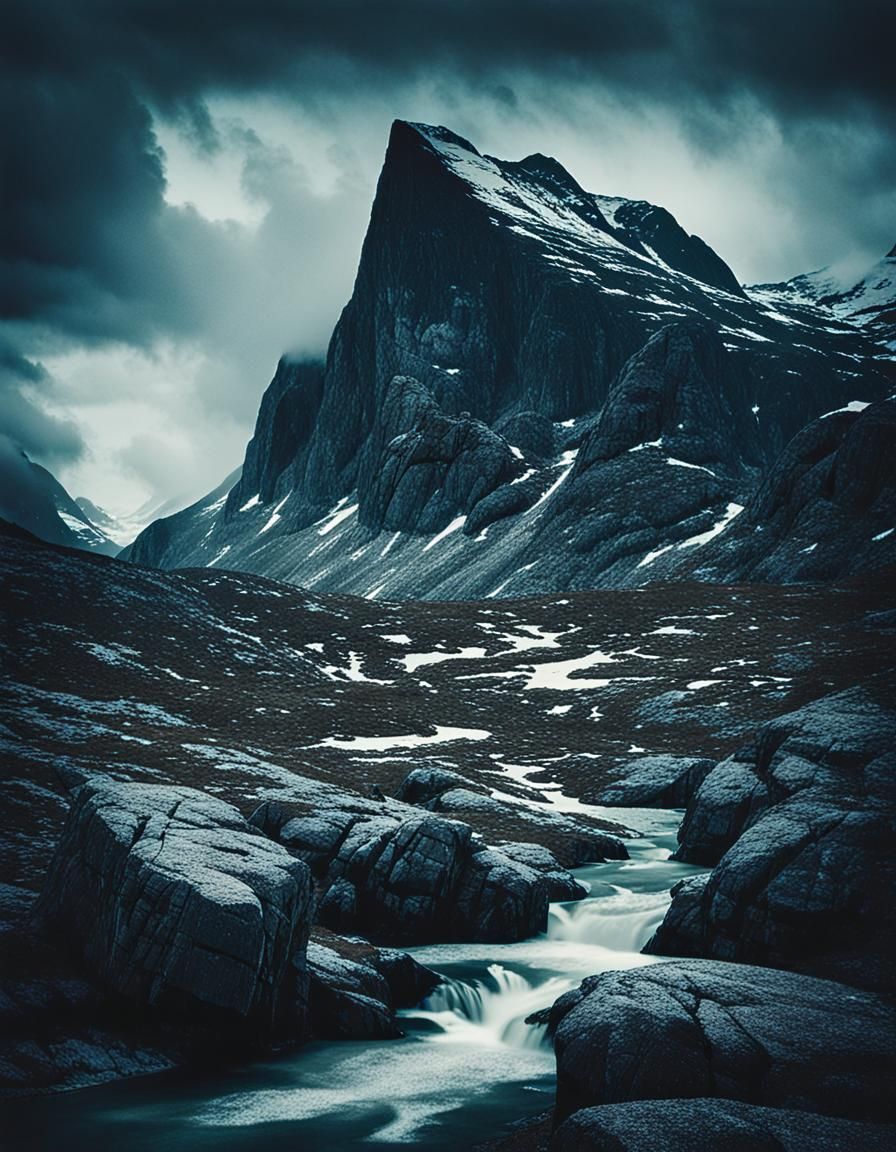 Menacing Trollveggen, Norway in Lith Print Style