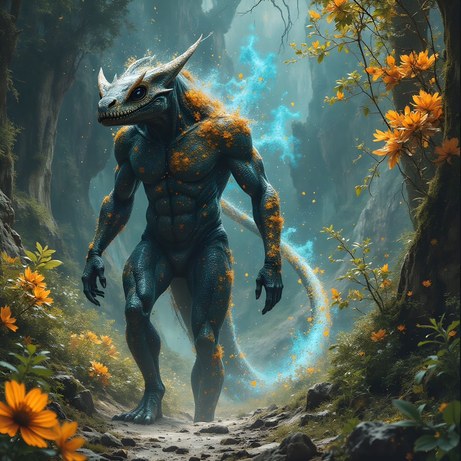 Bioluminescent Alien Warrior in Alien Jungle