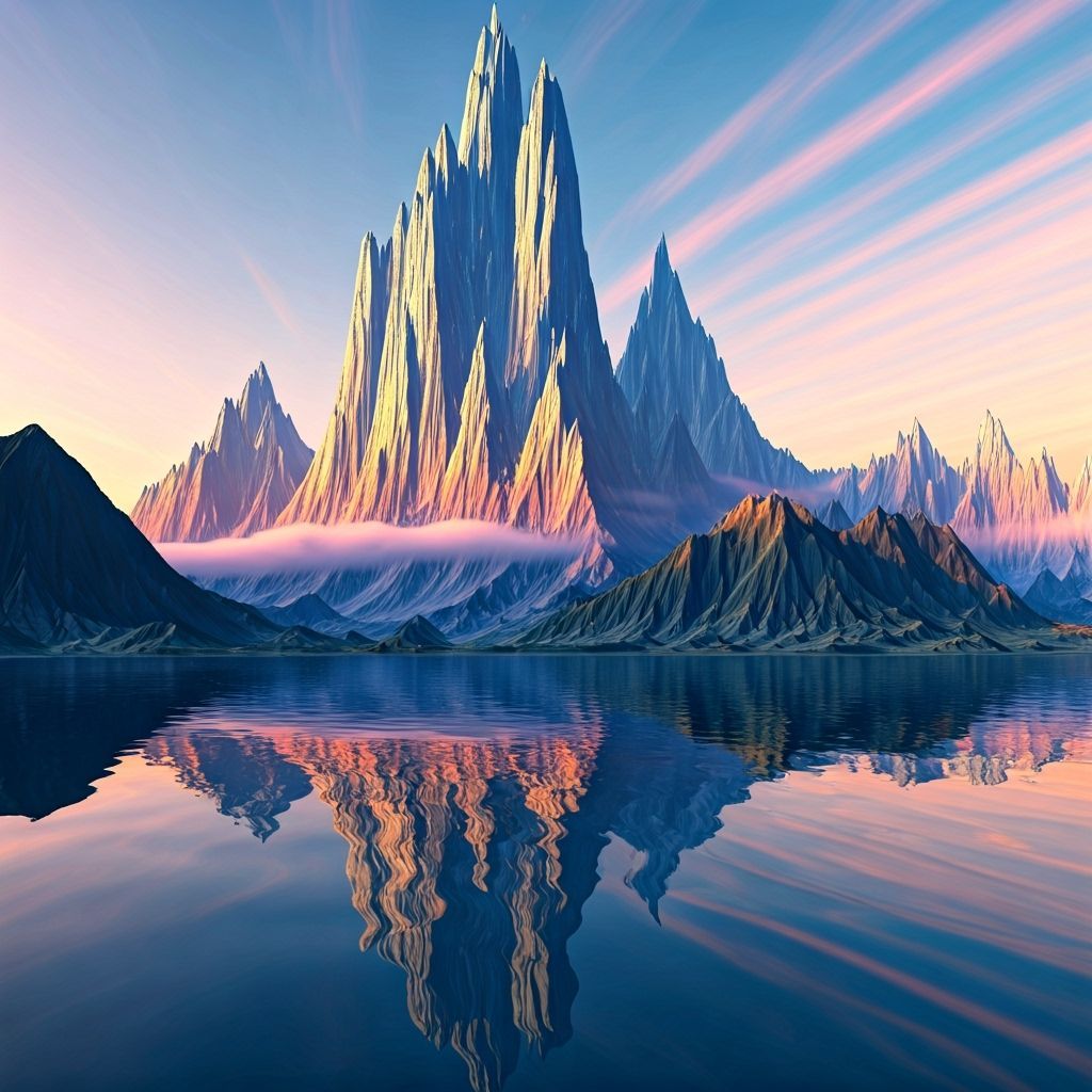 Surreal Crystal Mountains Reflect in Glassy Lake