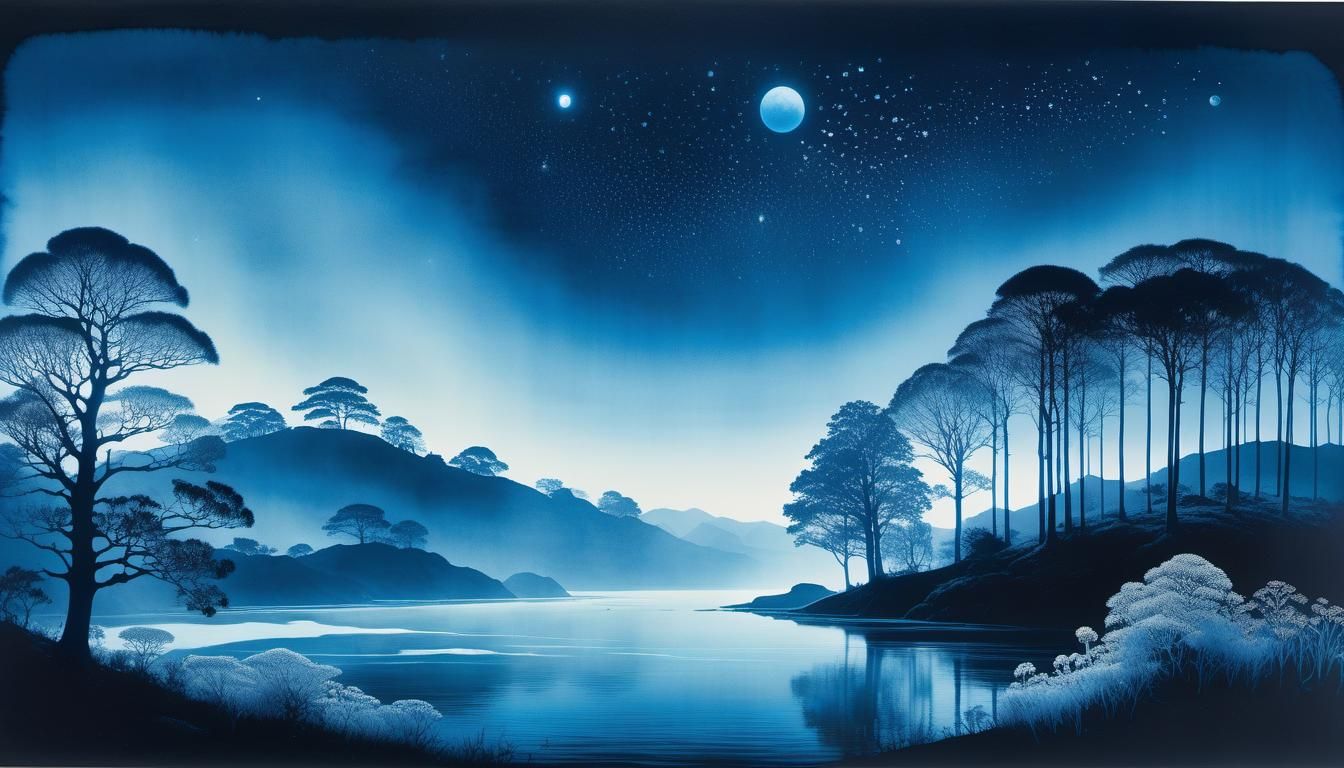 Ethereal Cyanotype Landscape