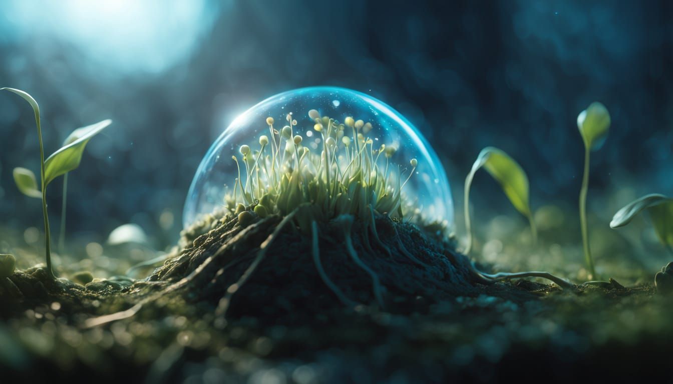 Seeds Sprouting from Ethereal Ovum in Hyper Realistic Digita...