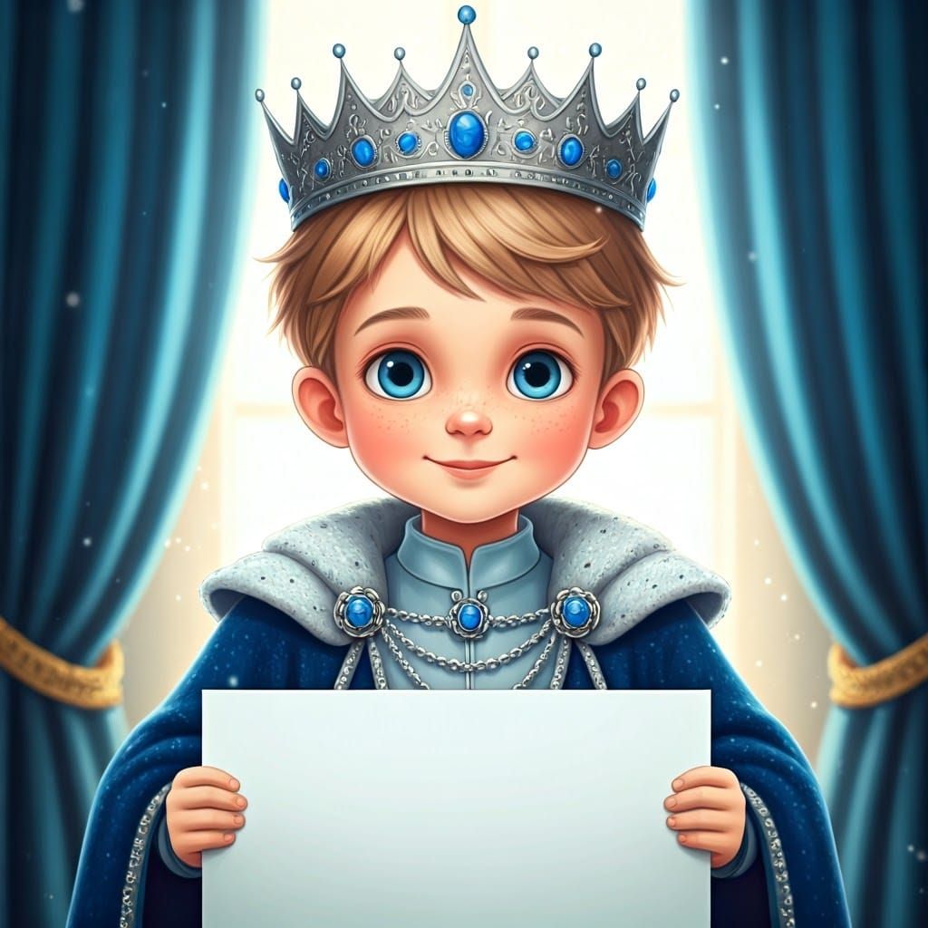 Prince with Blue Crown and Robe in Colorful 3D Illustration