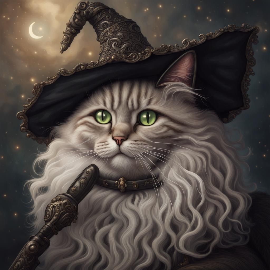 Baroque Witch Cat with Magic Wand