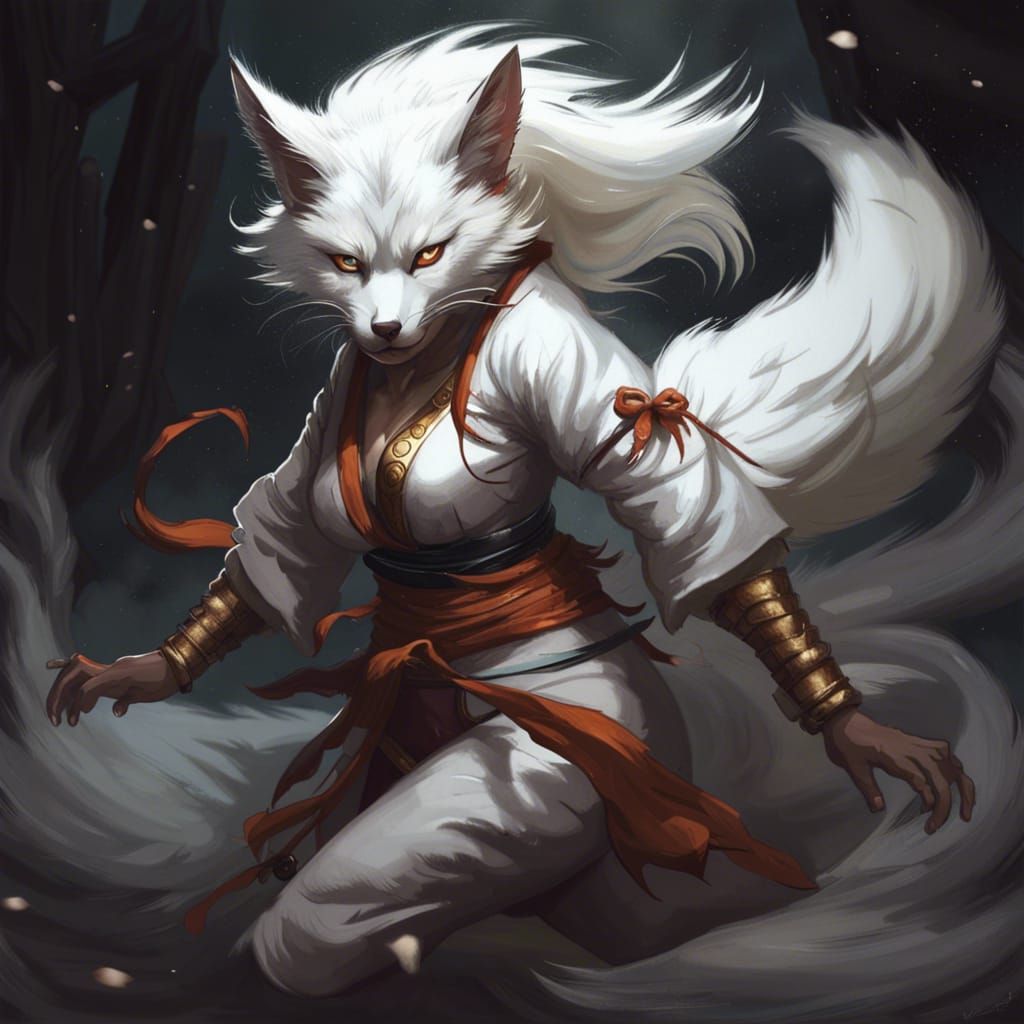 Hyperdetailed Kitsune Woman in Dark Fantasy Style